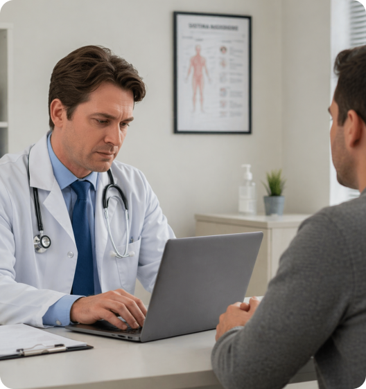 Médico em consulta com paciente